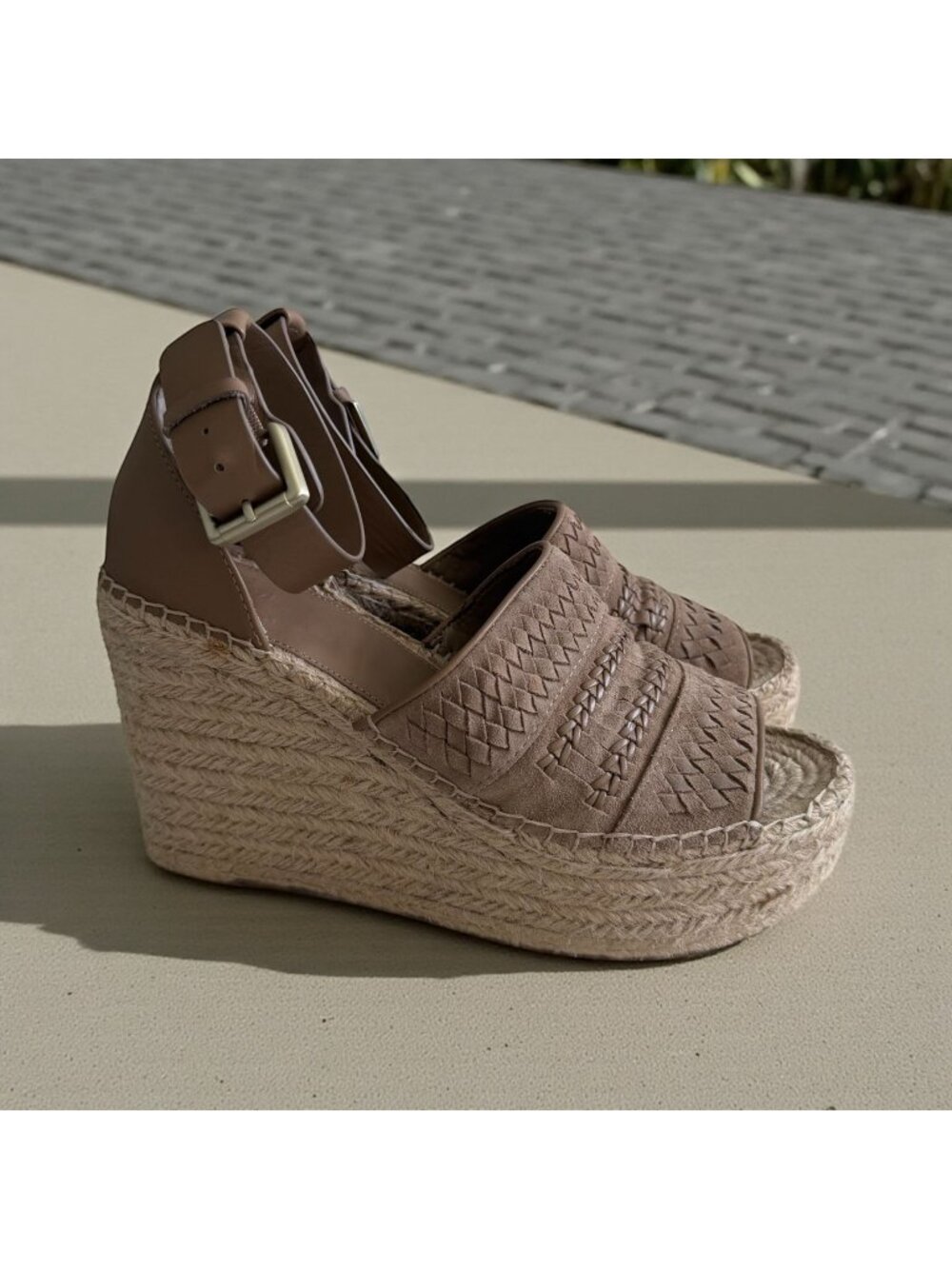 MARC FISHER Taupe Suede Platform Wedges Sandals Size 11